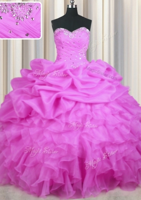 Trendy Sequins Ball Gowns Quinceanera Gown Lilac Sweetheart Organza Sleeveless Floor Length Lace Up
