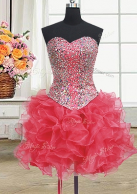 Adorable Three Piece Coral Red Lace Up Vestidos de Quinceanera Beading and Ruffles Sleeveless Floor Length