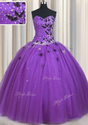 Ball Gowns Vestidos de Quinceanera Eggplant Purple Sweetheart Tulle Sleeveless Floor Length Lace Up