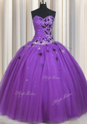 Ball Gowns Vestidos de Quinceanera Eggplant Purple Sweetheart Tulle Sleeveless Floor Length Lace Up