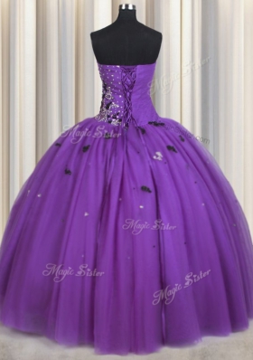 Ball Gowns Vestidos de Quinceanera Eggplant Purple Sweetheart Tulle Sleeveless Floor Length Lace Up