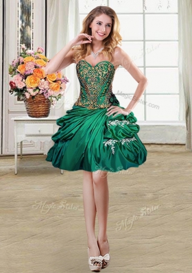 Captivating Four Piece Floor Length Dark Green 15th Birthday Dress Taffeta Sleeveless Beading and Appliques and Pick Ups