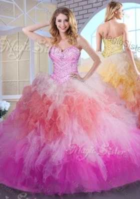 Custom Design Four Piece Ball Gowns Sweet 16 Dresses Multi-color Sweetheart Tulle Sleeveless Floor Length Lace Up