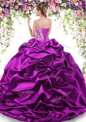 Customized Multi-color Ball Gowns Sweetheart Sleeveless Organza and Taffeta With Brush Train Lace Up Beading and Ruffled Layers and Pick Ups Quinceanera Gown