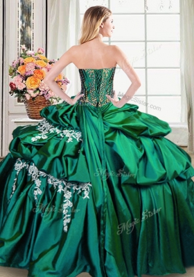 Cute Dark Green Sweetheart Neckline Beading and Appliques and Pick Ups Quinceanera Dresses Sleeveless Lace Up