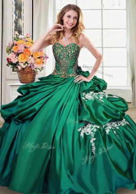 Cute Dark Green Sweetheart Neckline Beading and Appliques and Pick Ups Quinceanera Dresses Sleeveless Lace Up