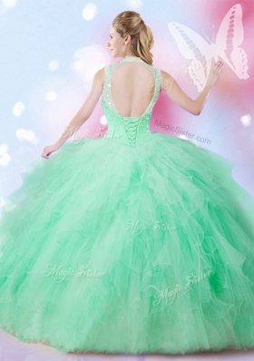 Dazzling Tulle Sleeveless Floor Length Quince Ball Gowns and Beading and Ruffles