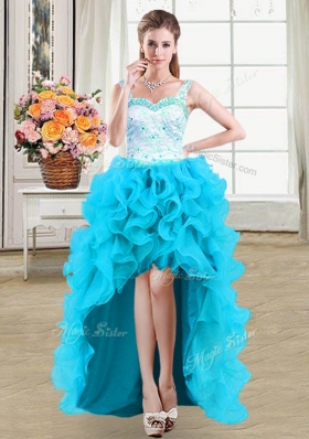 Decent Straps Straps Sleeveless Beading and Appliques and Ruffles Lace Up Pageant Dress for Girls
