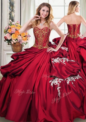 Designer Four Piece Beading and Appliques and Pick Ups Quinceanera Gowns Wine Red Lace Up Sleeveless Floor Length