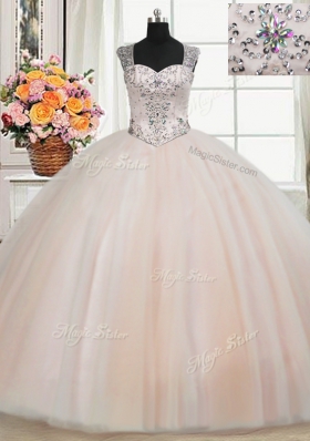 Designer Pink Straps Neckline Beading Sweet 16 Quinceanera Dress Sleeveless Zipper