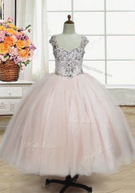 Designer Pink Straps Neckline Beading Sweet 16 Quinceanera Dress Sleeveless Zipper