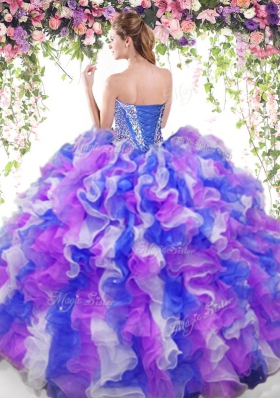 Dramatic Sweetheart Sleeveless Lace Up Quinceanera Dress Multi-color Organza