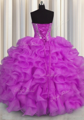Extravagant Purple Sleeveless Beading and Ruffles Floor Length Quince Ball Gowns
