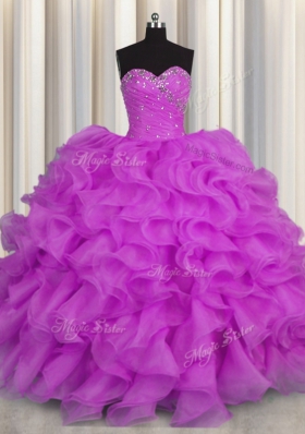 Extravagant Purple Sleeveless Beading and Ruffles Floor Length Quince Ball Gowns