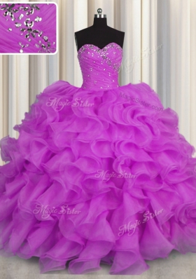 Extravagant Purple Sleeveless Beading and Ruffles Floor Length Quince Ball Gowns