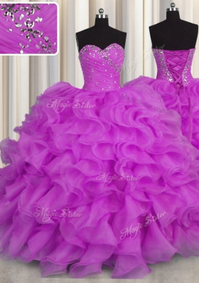 Extravagant Purple Sleeveless Beading and Ruffles Floor Length Quince Ball Gowns