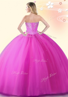 Fantastic Floor Length Lace Up Ball Gown Prom Dress Purple and In for Military Ball and Sweet 16 and Quinceanera with Beading