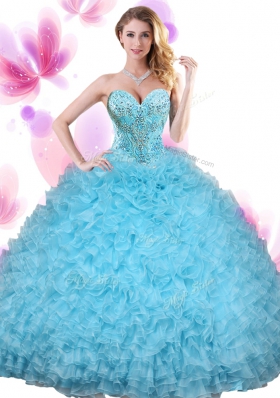 Fantastic Organza Sleeveless Floor Length Quince Ball Gowns and Beading and Ruffles