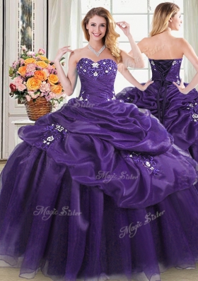 Four Piece Sleeveless Beading and Appliques and Pick Ups Lace Up Quinceanera Dress