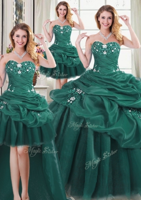Glorious Four Piece Sleeveless Beading and Ruffles and Pick Ups Lace Up Sweet 16 Dresses