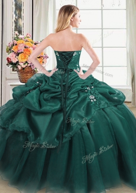 Glorious Pick Ups Ball Gowns Quinceanera Gowns Dark Green Sweetheart Organza Sleeveless Floor Length Lace Up