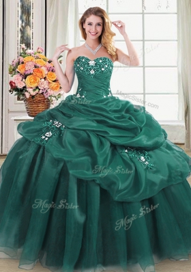 Glorious Pick Ups Ball Gowns Quinceanera Gowns Dark Green Sweetheart Organza Sleeveless Floor Length Lace Up