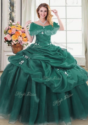 Glorious Pick Ups Ball Gowns Quinceanera Gowns Dark Green Sweetheart Organza Sleeveless Floor Length Lace Up