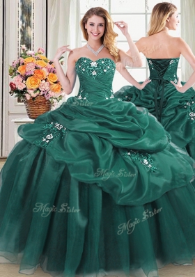 Glorious Pick Ups Ball Gowns Quinceanera Gowns Dark Green Sweetheart Organza Sleeveless Floor Length Lace Up