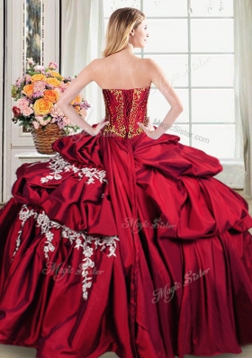 Graceful Sleeveless Floor Length Beading and Appliques and Pick Ups Lace Up Quinceanera Dress with Wine Red
