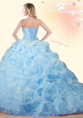 Lavender Quince Ball Gowns Military Ball and Sweet 16 and Quinceanera and For with Beading and Ruffles and Pick Ups Sweetheart Sleeveless Brush Train Lace Up