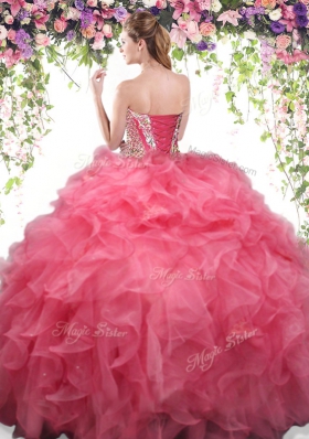 Lovely Lilac Organza Lace Up Sweetheart Sleeveless Floor Length Quinceanera Gowns Beading and Ruffles