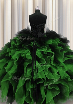 Multi-color Lace Up Sweetheart Beading and Ruffles Quinceanera Dress Organza and Tulle Sleeveless