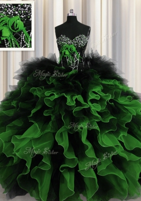 Multi-color Lace Up Sweetheart Beading and Ruffles Quinceanera Dress Organza and Tulle Sleeveless