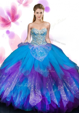 Multi-color Sweetheart Lace Up Beading and Ruffles 15 Quinceanera Dress Sleeveless