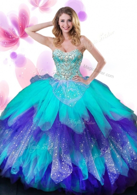 Multi-color Sweetheart Lace Up Beading and Ruffles 15 Quinceanera Dress Sleeveless