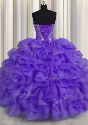 New Arrival Lavender Ball Gowns Beading and Ruffles Quinceanera Dress Lace Up Organza Sleeveless Floor Length