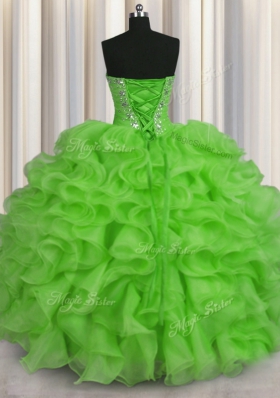 Organza Lace Up Sweet 16 Dresses Sleeveless Floor Length Beading and Ruffles