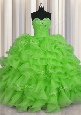 Organza Lace Up Sweet 16 Dresses Sleeveless Floor Length Beading and Ruffles