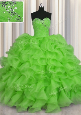 Organza Lace Up Sweet 16 Dresses Sleeveless Floor Length Beading and Ruffles