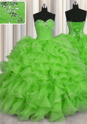 Organza Lace Up Sweet 16 Dresses Sleeveless Floor Length Beading and Ruffles