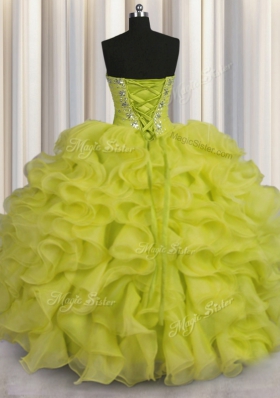 Pretty Floor Length Yellow Green Vestidos de Quinceanera Organza Sleeveless Beading and Ruffles