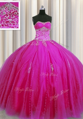 Really Puffy Floor Length Ball Gowns Sleeveless Fuchsia Quinceanera Gowns Lace Up