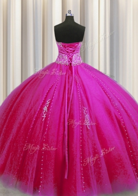 Really Puffy Floor Length Ball Gowns Sleeveless Fuchsia Quinceanera Gowns Lace Up