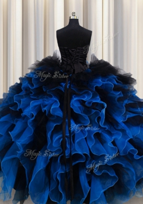 Royal Blue Ball Gowns Organza and Tulle Sweetheart Sleeveless Beading and Ruffles Floor Length Lace Up 15th Birthday Dress