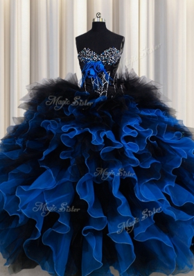 Royal Blue Ball Gowns Organza and Tulle Sweetheart Sleeveless Beading and Ruffles Floor Length Lace Up 15th Birthday Dress