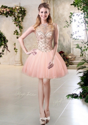 Sexy Scoop Floor Length Lace Up Sweet 16 Dresses Peach and In for Military Ball and Sweet 16 and Quinceanera with Beading