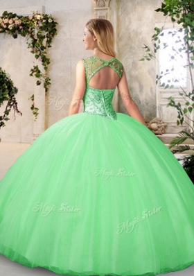 Sexy Scoop Floor Length Lace Up Sweet 16 Dresses Peach and In for Military Ball and Sweet 16 and Quinceanera with Beading