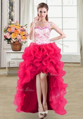 Simple Four Piece Straps Straps Sleeveless Lace Up Floor Length Beading and Ruffles Sweet 16 Dress