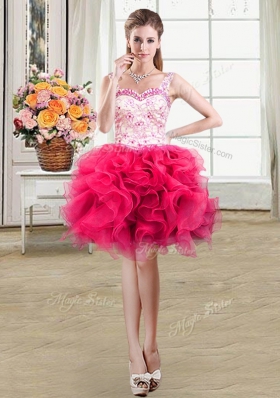 Simple Four Piece Straps Straps Sleeveless Lace Up Floor Length Beading and Ruffles Sweet 16 Dress