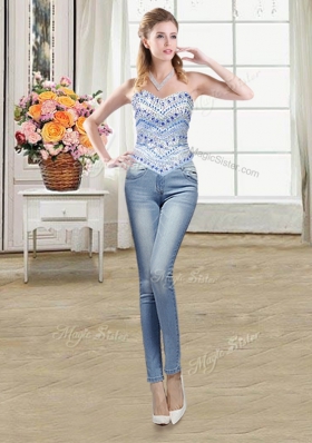 Three Piece Floor Length Lace Up Quinceanera Dresses Light Blue and In for Military Ball and Sweet 16 and Quinceanera with Beading